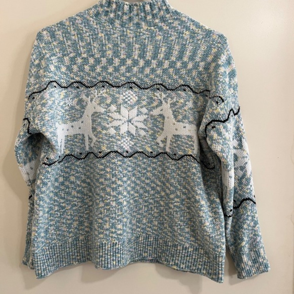Snowflake Womens Reindeer Fair Isle Sweater S/M Mock‎ Neck Cozy Winter Cottage